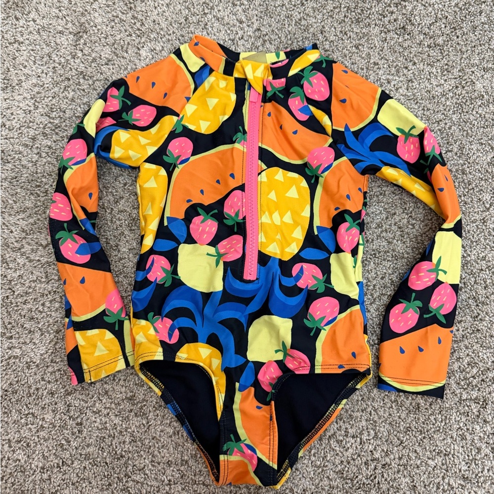 Kids Long Sleeve One-Piece Swimsuit - Bright Fruit Print